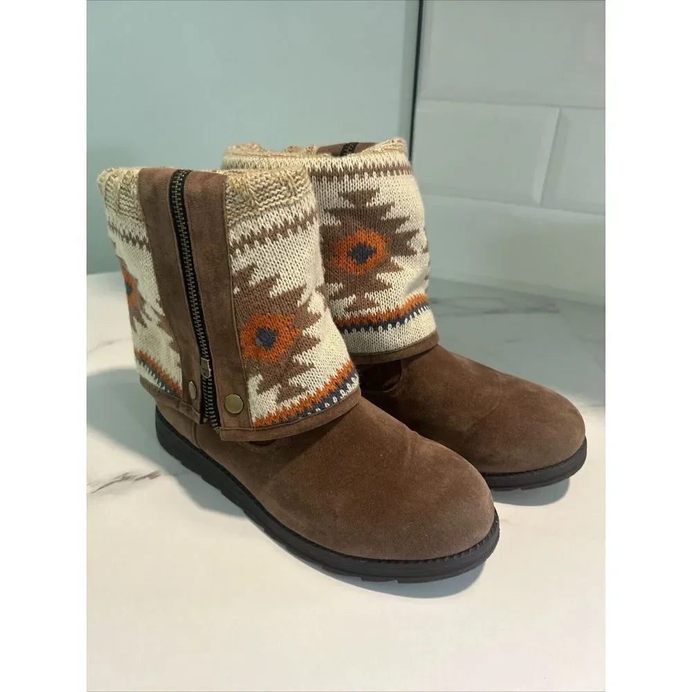 Muk Luks Size 10 Women's Suede Tall Winter Boots Fold‎ Down Knit Inside
